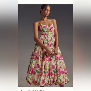Anthropologie Pink Floral Midi Dress